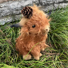 Highland Cow Plush Toy Soft Brown Stuffed Animal with Realistic Eyes