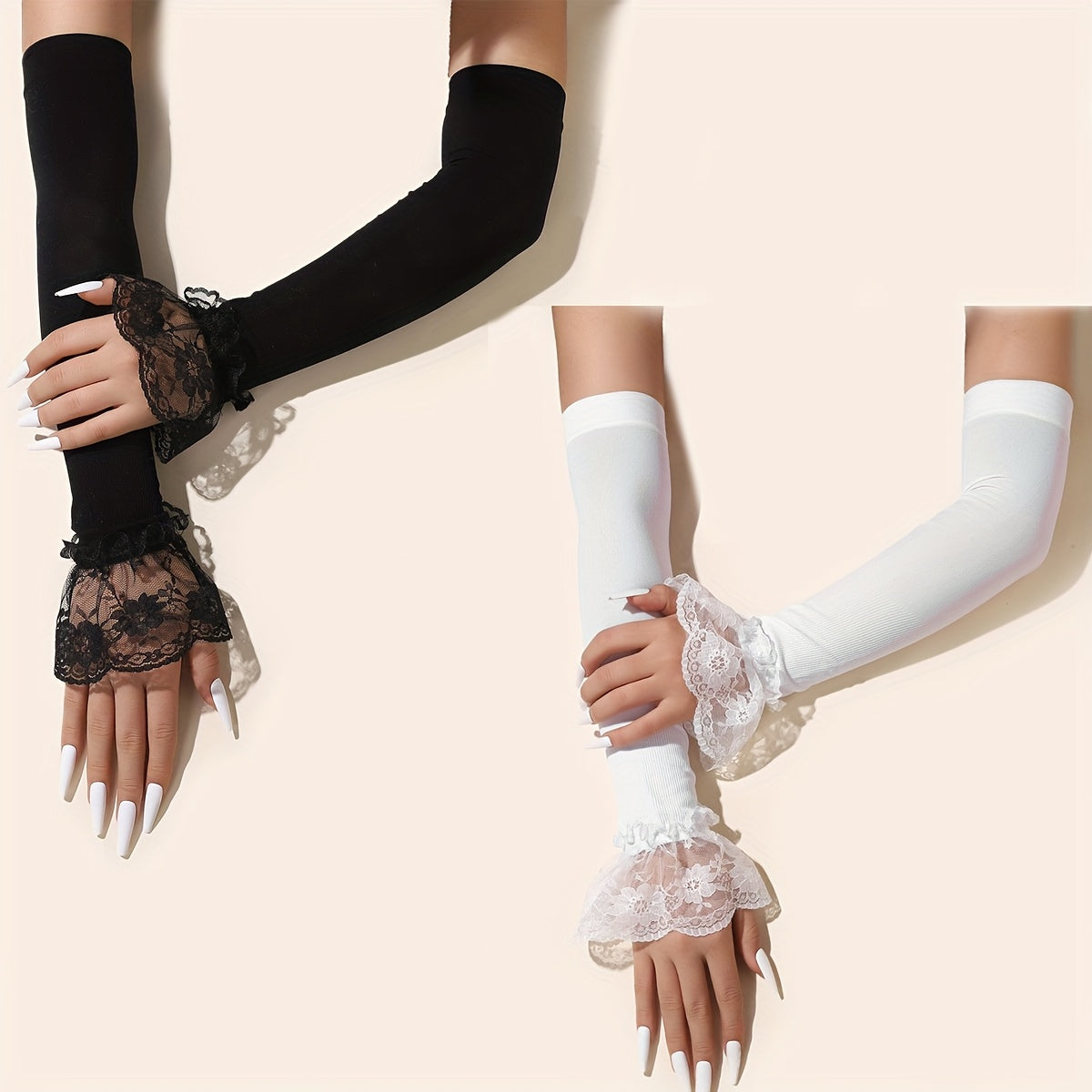 Women's Lace Trim Arm Warmers Long Sleeve Gloves