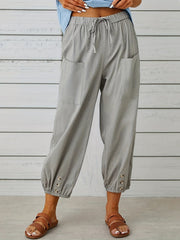 Minimalist Elastic Waist Cropped Pants Casual Solid Drawstring Pants Women