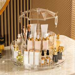 3-Layer Plastic Makeup Storage Box with Rotating Dispenser Tray