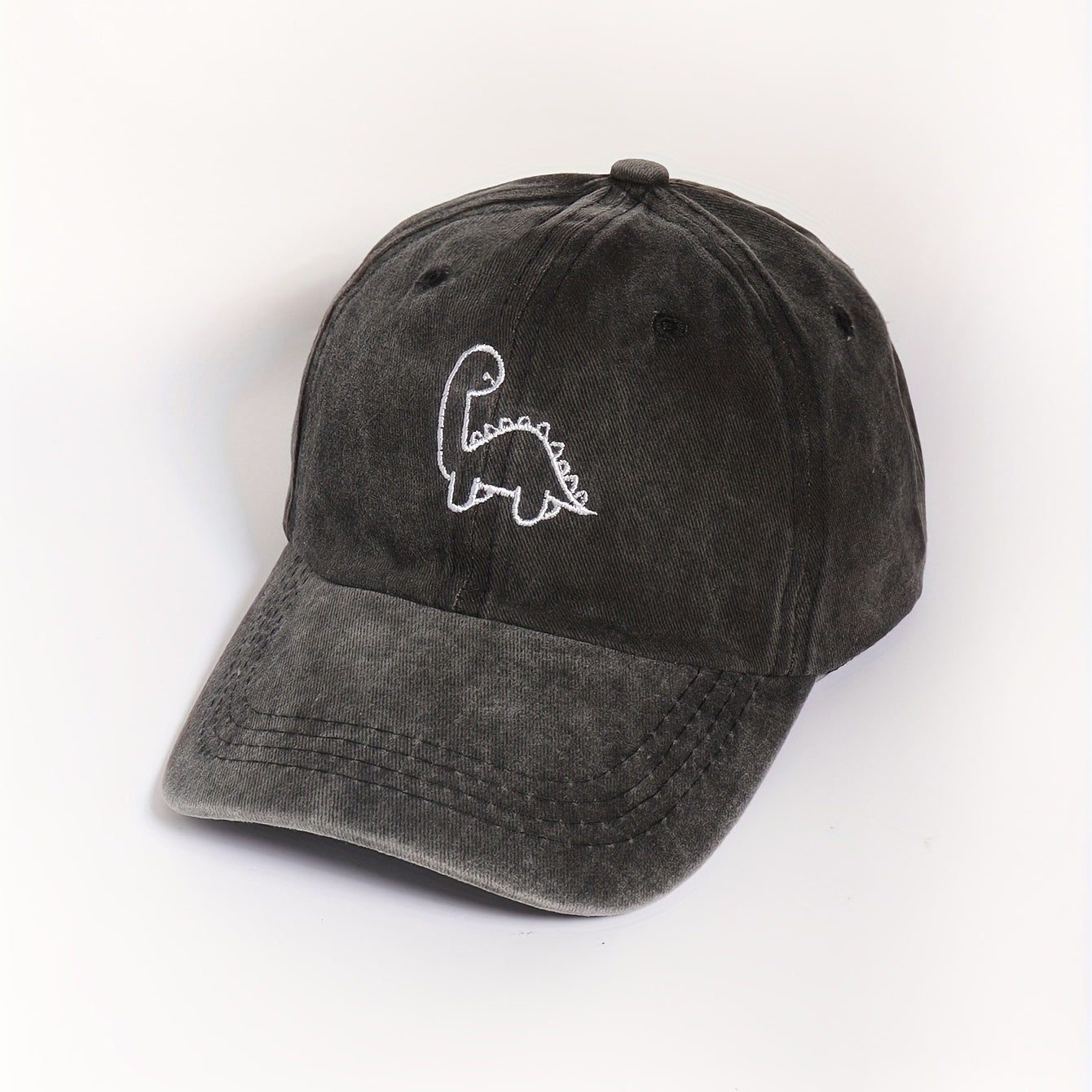 Dinosaur Embroidered Gray Baseball Cap Distressed Dad Hat Adjustable Sun Hats