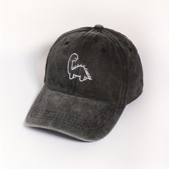 Dinosaur Embroidered Gray Baseball Cap Distressed Dad Hat Adjustable Sun Hats