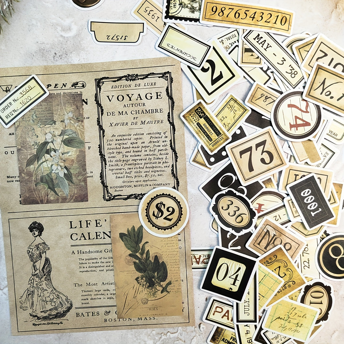 95pcs Vintage Number Label Tag Scrapbook Stickers