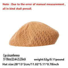 Brown Hollow Out Beret Classic Solid Beanie Lightweight Painter Cap Vintage