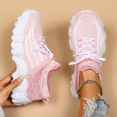Women's Breathable Knit Platform Sneakers Casual Lace Up Shoes
