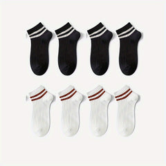 4 Pairs Stripe Print Ribbed Short Socks for Women