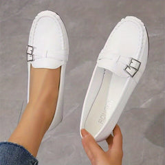 Women's Buckle Decor Slip On Loafers Soft Sole Outdoor Shoes