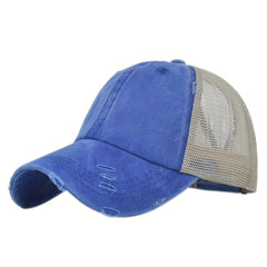 Sunshade Peaked Cap Soft Top Vintage Hat Ponytail Hole Baseball Cap