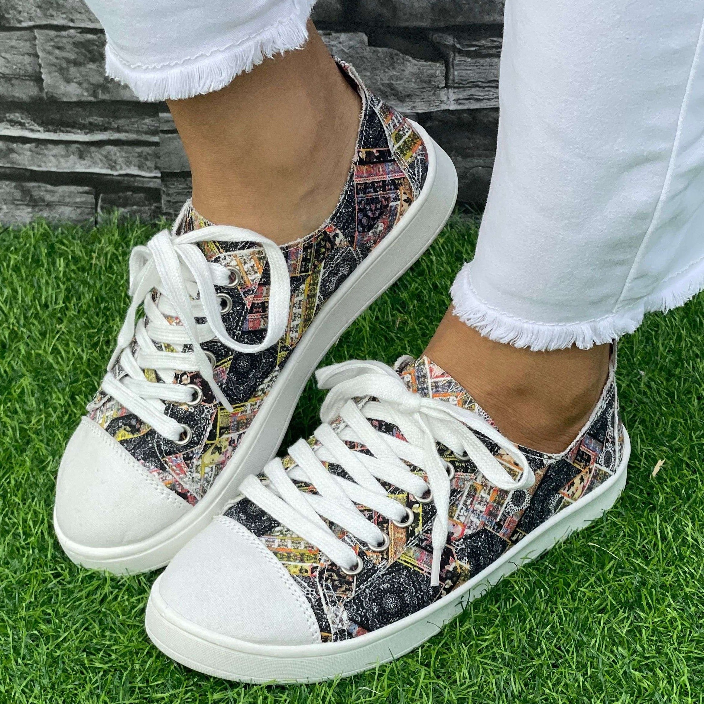 Grey Geometric Board Shoes Women Casual Lightweight Walking Sneakers