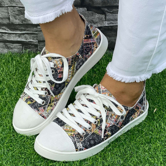 Grey Geometric Board Shoes Women Casual Lightweight Walking Sneakers
