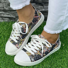 Grey Geometric Board Shoes Women Casual Lightweight Walking Sneakers