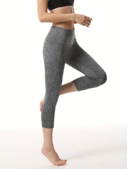 Women's Cropped Leggings High Waist Yoga Sports Fitness With Pocket
