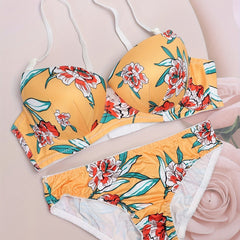 Floral Print Push Up Bra & Bikini Panties Set