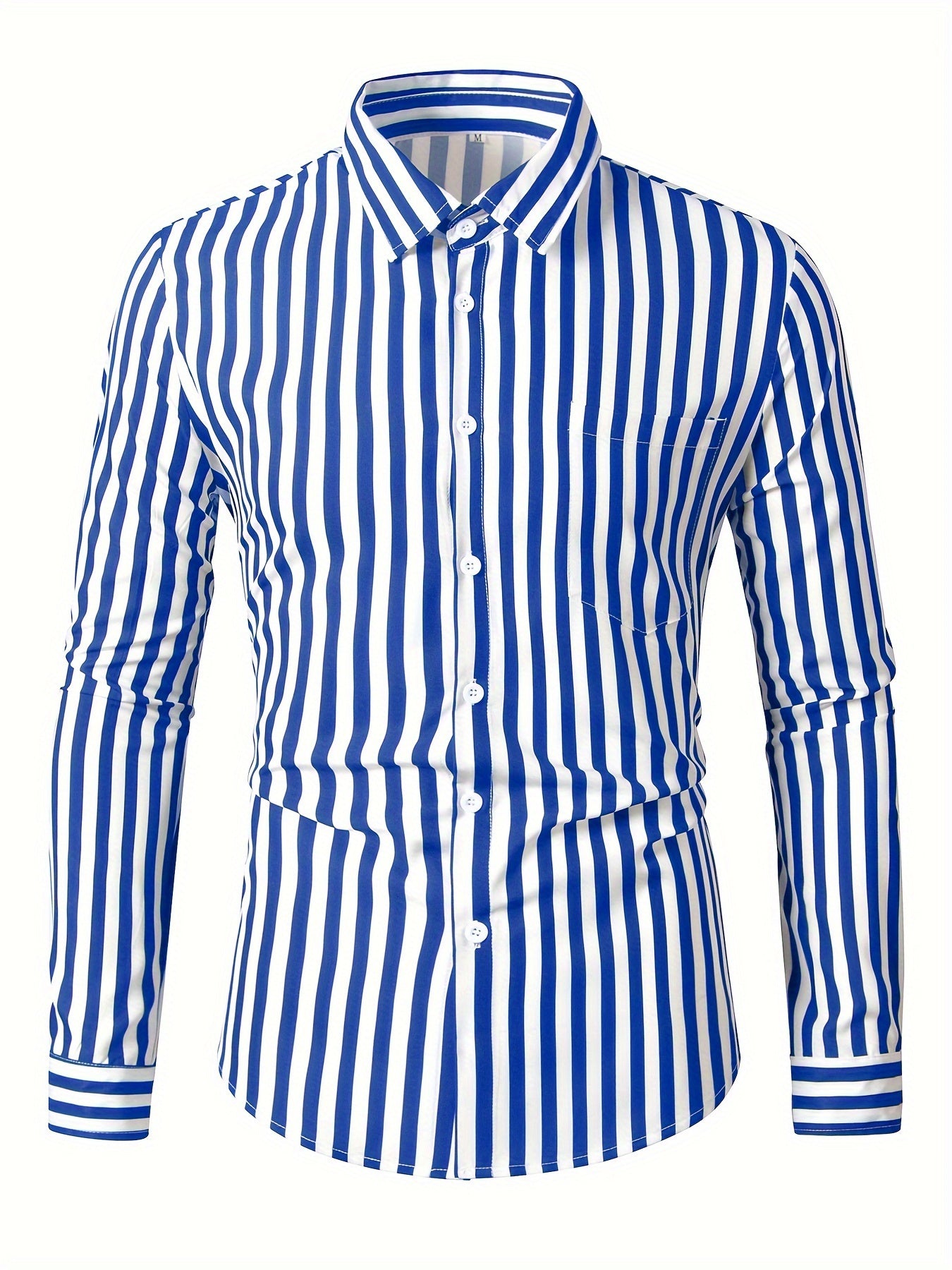 Men's Lapel Striped Shirt Casual Button Up Long Sleeve Outdoor