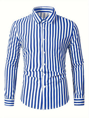 Men's Lapel Striped Shirt Casual Button Up Long Sleeve Outdoor