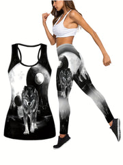 Wolf Print Tank Top & Leggings Yoga Outfit Set