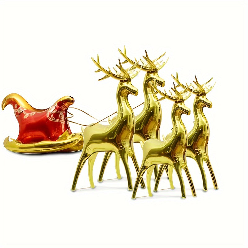 3pcs Christmas Foil Balloons Large Reindeer & Santa's Sleigh Mylar Balloons