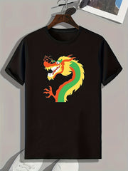 Dragon Pattern Print Men's Sports T-shirt