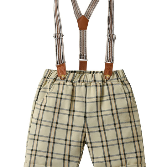 Boys Plaid Suspender Shorts Casual Kids Clothes