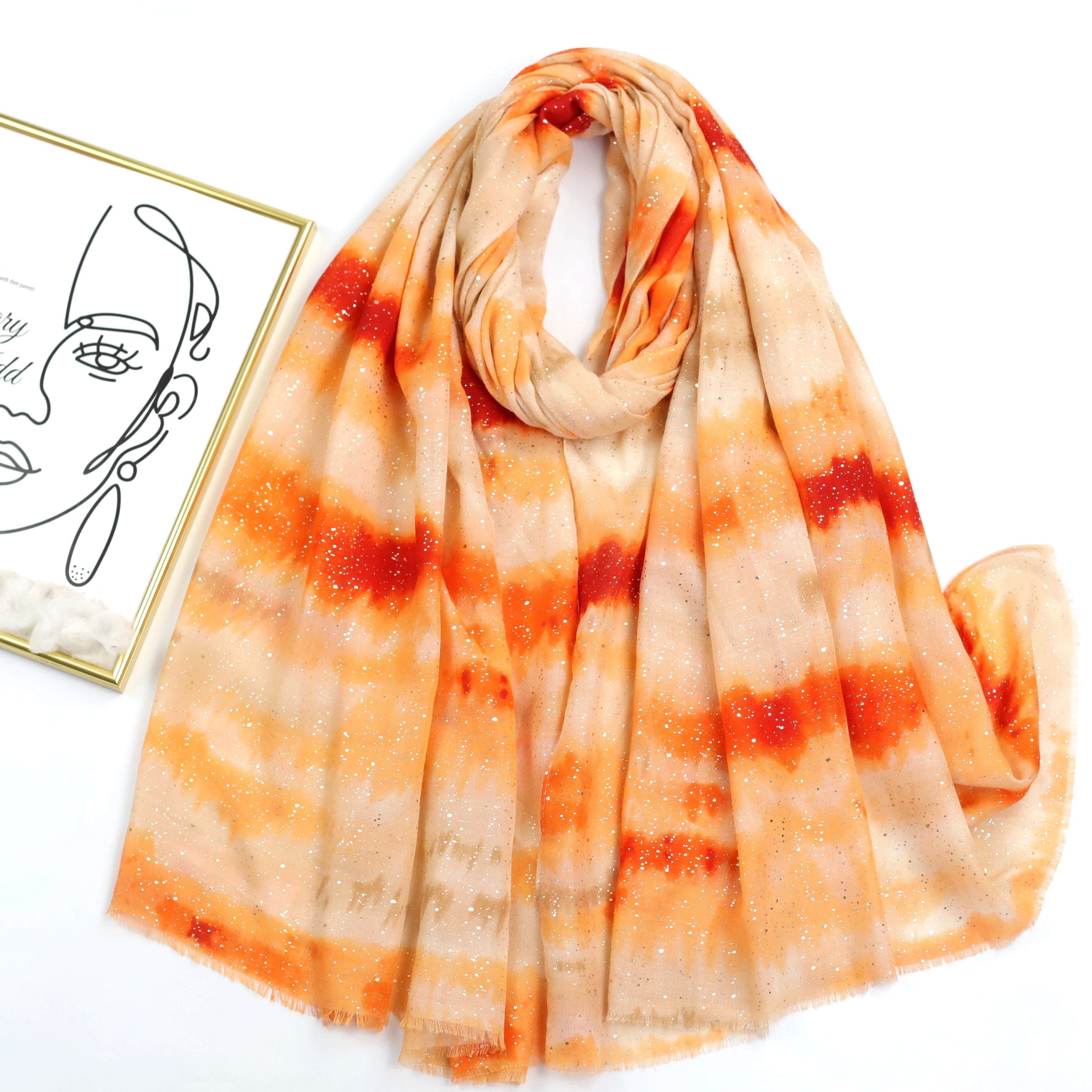 Tie Dye Scarf Block Frayed Edge Shawl Windproof Head Wrap