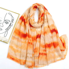 Tie Dye Scarf Block Frayed Edge Shawl Windproof Head Wrap