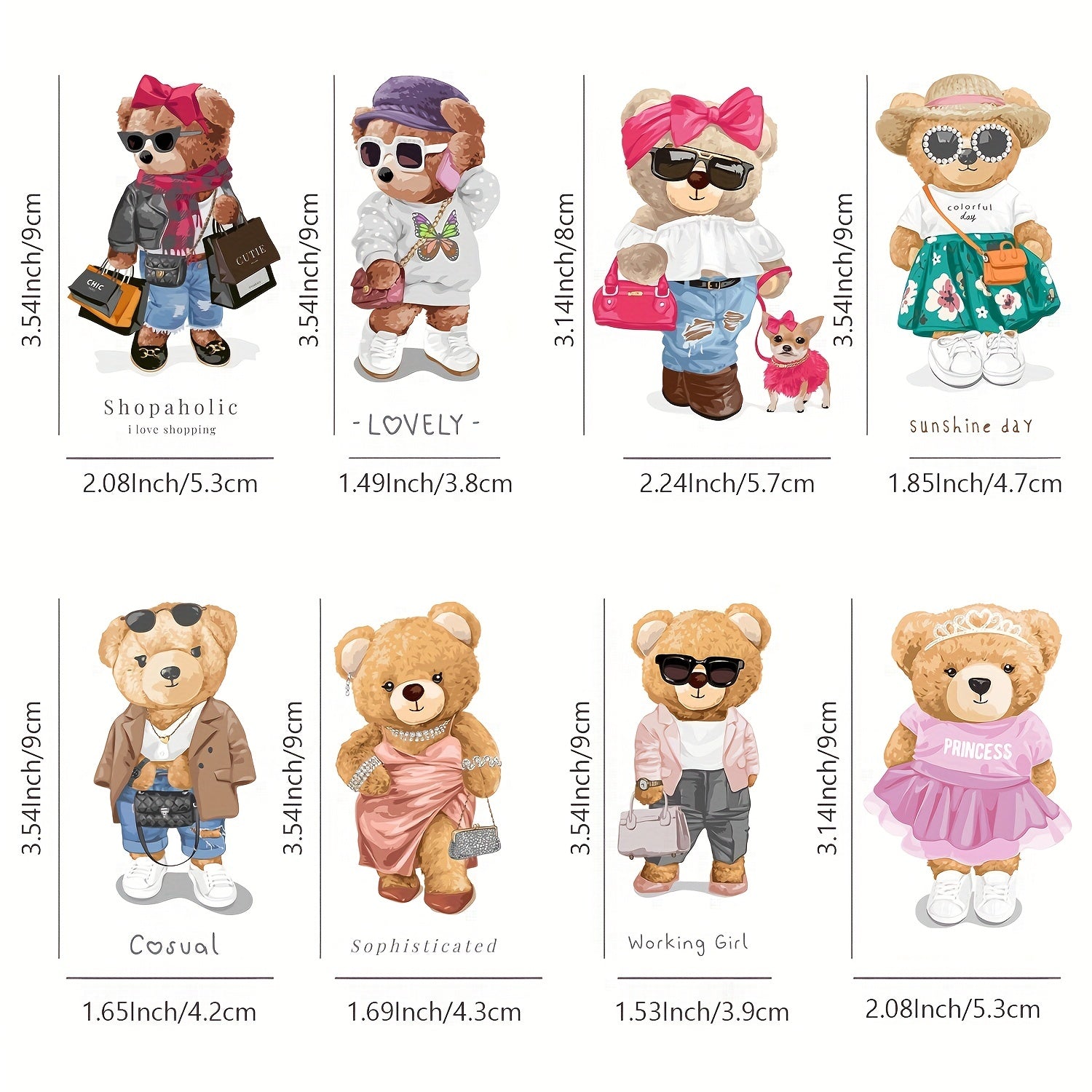 8pcs Bear Iron On Heat Transfer Sticker DIY Patches