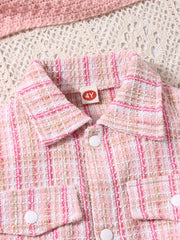 Girl's Tweed 3pc Outfit Button Front Jacket, Top, Skirt Set