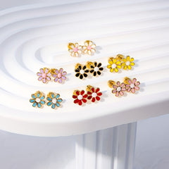 Colorful Flower Stainless Steel Stud Earrings
