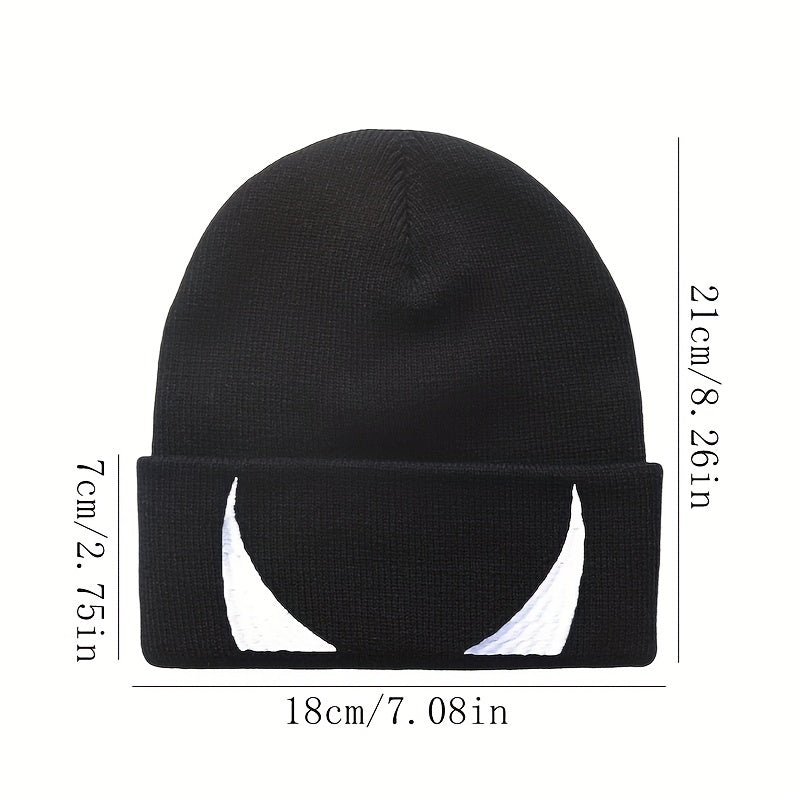 Ear Protection Knit Beanie Hat Devils Horn Embroider