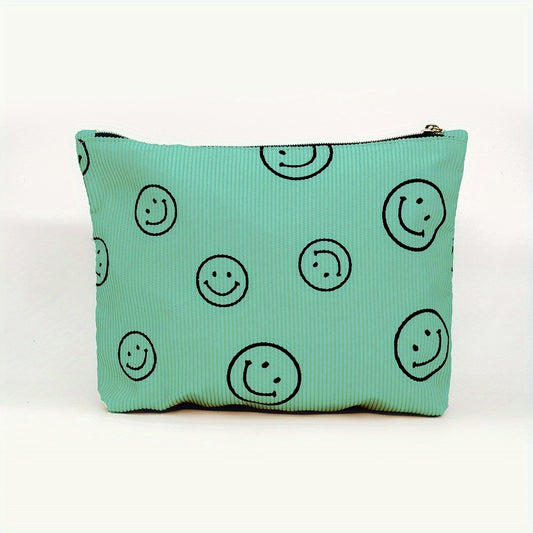 Smiling Face Corduroy Cosmetic Bag Zipper Storage Pouch