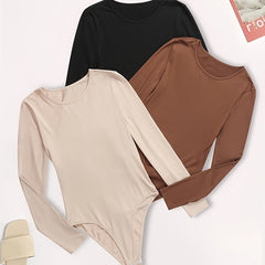 3 Pack Women's Plus Solid Long Sleeve Bodysuit Set