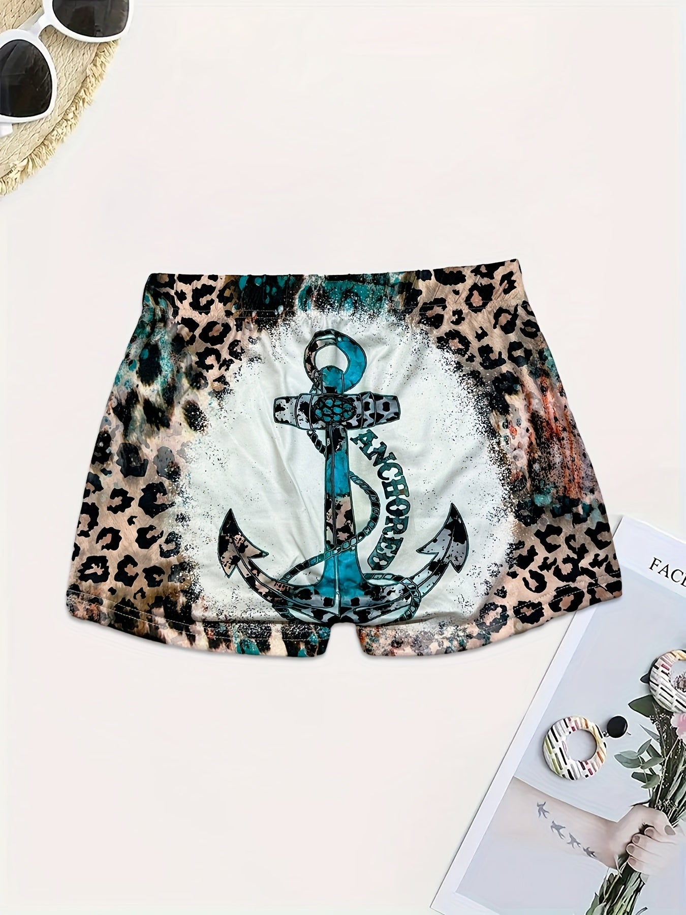 Anchor & Leopard Print Skinny Shorts