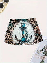Anchor & Leopard Print Skinny Shorts
