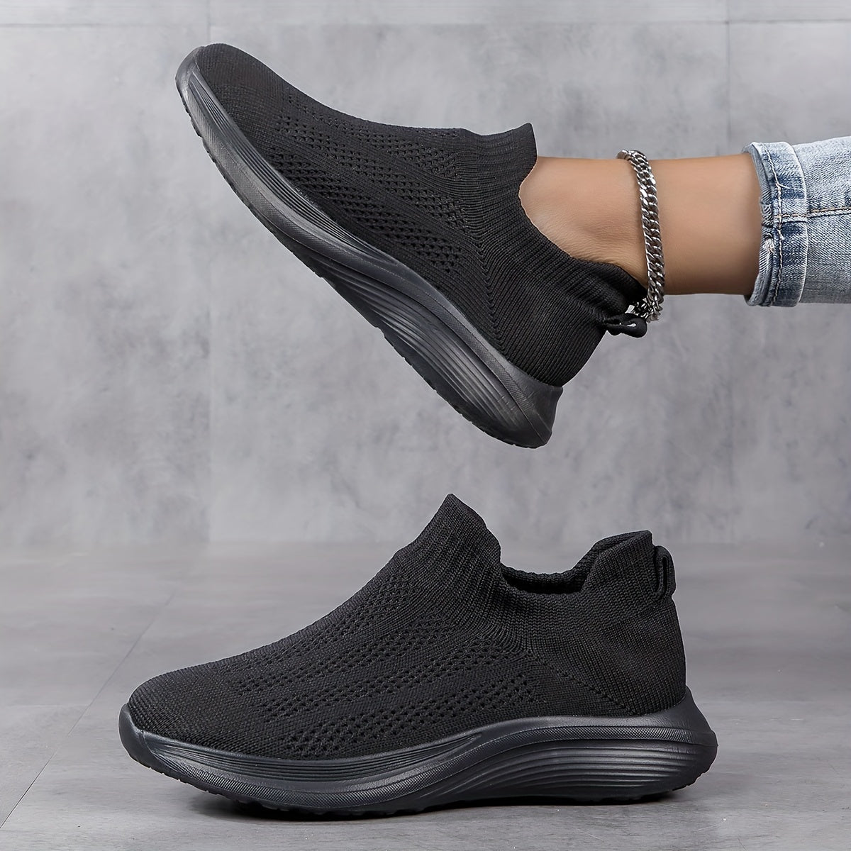 Men's Solid Knit Sock Shoes Non Slip Slip On Sneakers