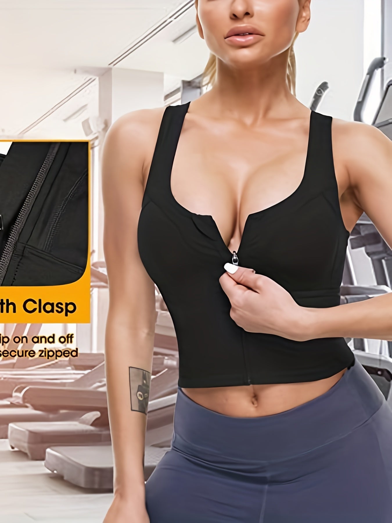 Women's Zip Front Sports Bra Longline Crop Top for Yoga Workout
