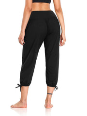 Solid Lace Up Cropped Pants Loose High Stretch Running Pants Women's Activewear