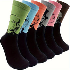 Men's Illustration Pattern Crew Socks 2 Pairs