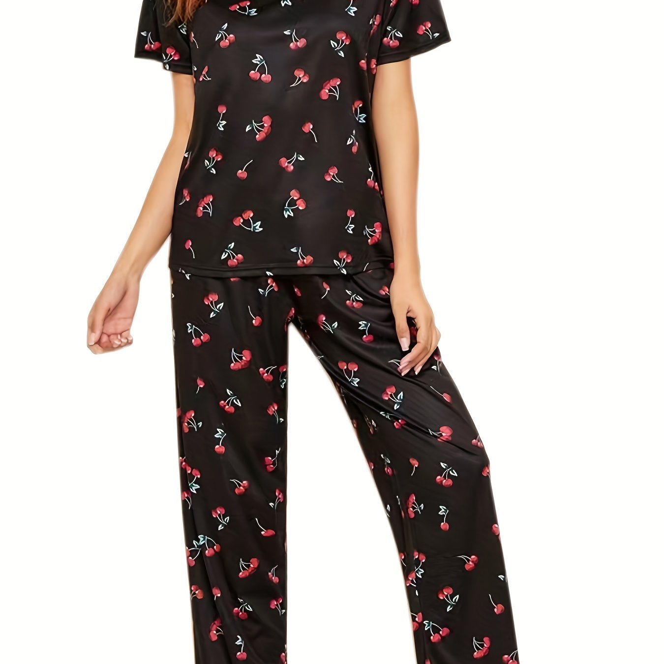 Cherry Print Pajama Set Women's Sleepwear