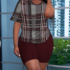 Plaid Print Tee & Shorts Outfits Set