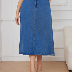 Women's Plus High Rise Maxi Denim Skirt, Button Fly, Casual Solid