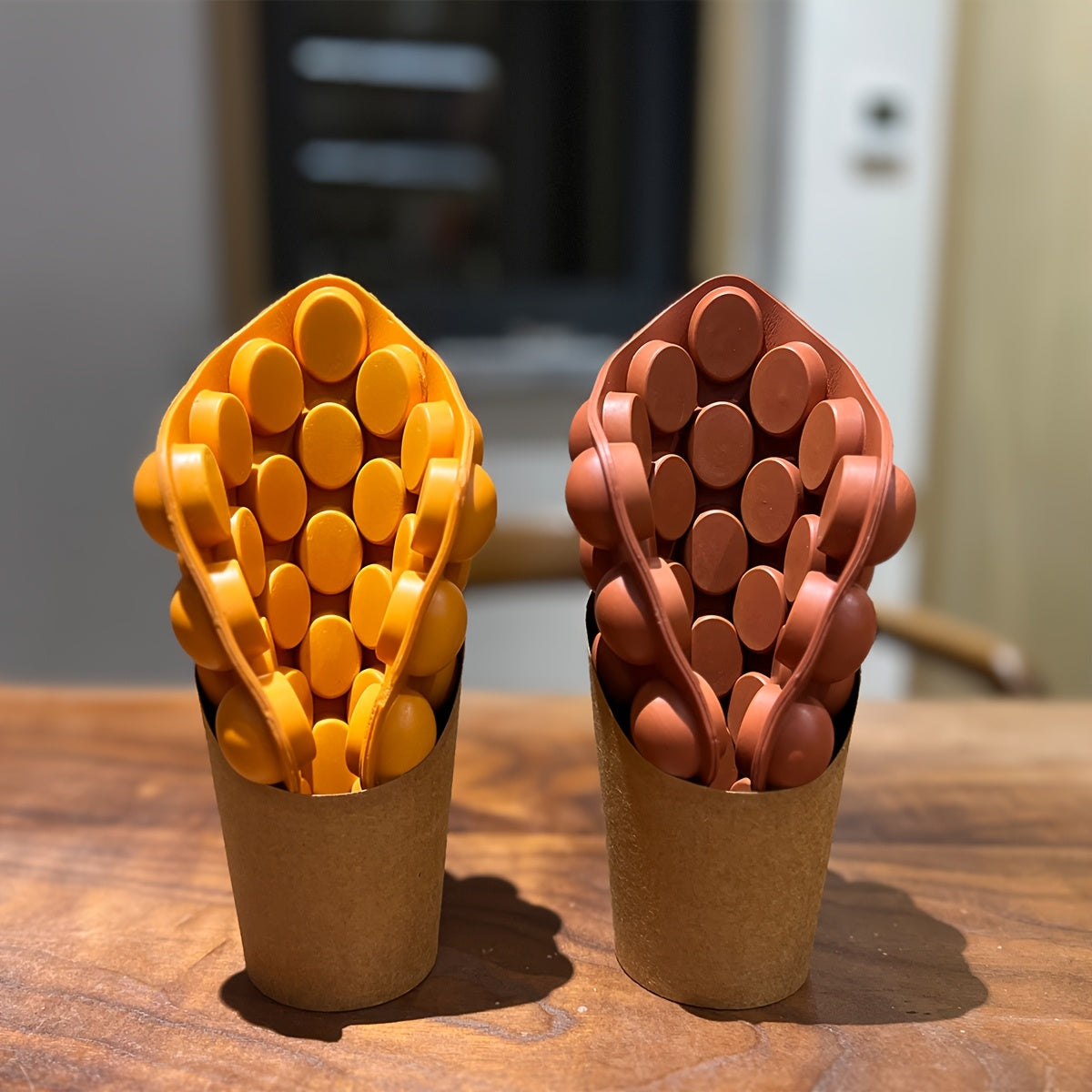 Yellow Faux Leather Egg Bubble Waffle Model for Bakery Display