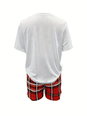Plaid Two Piece Set Short Sleeve T-shirt & High Waist Shorts