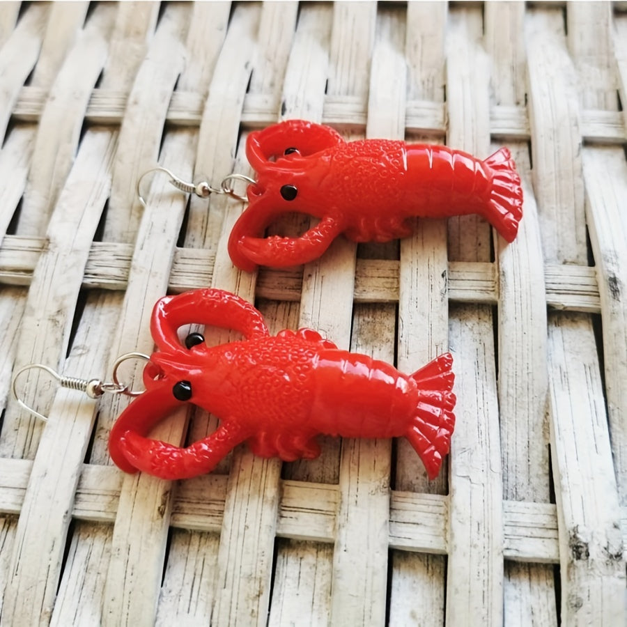 Exaggerated Red Lobster Resin Earrings Funny Seafood Jewelry Gift