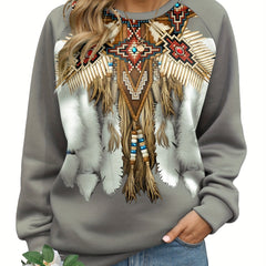Graphic Print Pullover Sweatshirt Long Sleeve Crew Neck for Women