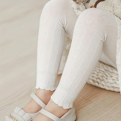 Girls Knit Ruffled Pantyhose Cropped Leggings for Autumn and Spring