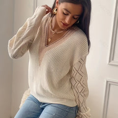Casual V Neck Knitted Sweater for Fall & Winter