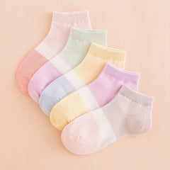 5 Pairs Girls Soft Lace Mesh Lamb Socks Breathable Cotton Crew Children's Socks