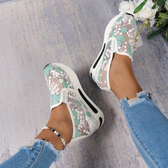 Floral Lace Platform Slip-On Shoes for Women