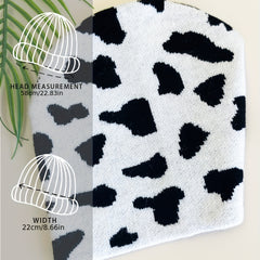 Cow Pattern Jacquard Beanie & Knit Hat Warm Skull Cap Elastic Knitted Ski Hats