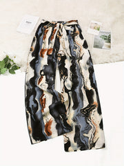 Marble Print Wide Leg Pants with Belt for Women